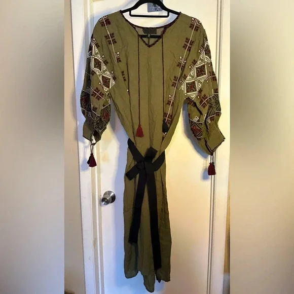 NWT Nili Lotan Valencia Embroidered Linen Army Green Dress XS -  www.disolcolor.com
